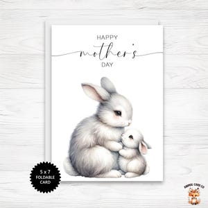 Tarjeta de felicitación vertical para el Día de la Madre de 5 x 7 para imprimir con conejitos, tarjeta para ocasiones especiales, tarjeta para el Día de la Madre, tarjeta de felicitación de descarga instantánea