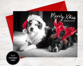 5 x 7 Printable Christmas Greeting Card, Foldable Greeting Card, Dogs Christmas Card, Instant Download Christmas Card with Two Dogs