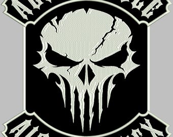 Old School Old Codex – Back patch with skull, or with your desired text – in various sizes and colors.