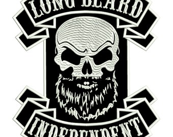 LONG BEARD INDEPENDENT/Patch Skull Patch Fabric Black/Yarn White