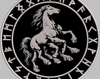Sleipnir embroidery file, machine embroidery, instant download, diameter approx. 25 cm. Well suited for the production of back patches.