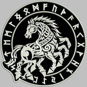 Sleipnir - cheval à huit pattes du dieu nordique Odin, écusson dorsal, diamètre : 20 cm, 25 cm, 30 cm ou 35 cm