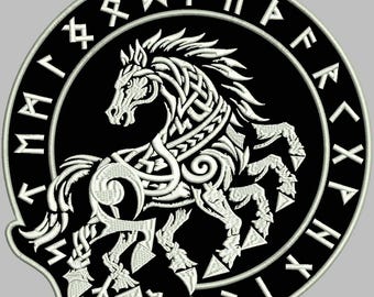 Sleipnir -achtbeinige Pferd des nordischen Gottes Odin Rückenaufnäher ,Durchmesser, 20cm-25cm-30cm oder 35cm