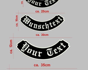 Bottom Rocker Patch Aufnäher gestickt mit Wunschtext, Alle Größen & Farben, Biker Kutte