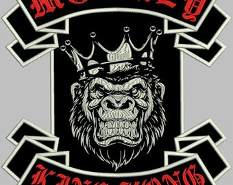 MONKEY KING KONG Patch, Aufnäher Rückenpatch Breite 32, Höhe 35 cm Stoff Schwarz/ Garn Hellgrau Rot