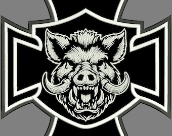 Wild Hog Eisernes Kreuz Rückenaufnäher Patch ,hochwertig bestickt,Biker Kutte 18cm-20cm-25cm-30cm oder 35cm