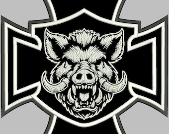 Wild Hog Iron Cross back patch, high-quality embroidery, biker vest 18 cm, 20 cm, 25 cm, 30 cm or 35 cm