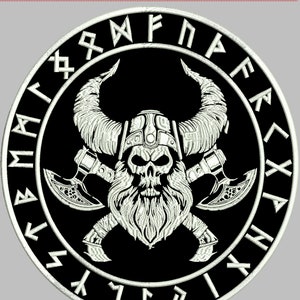 Viking Head Patch Patch Diameter 30 cm Fabric Color Black