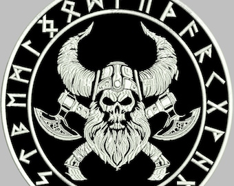 Wikinger Kopf Aufnäher Rückenpatch Durchmesser 30 cm Stofffarbe Schwarz