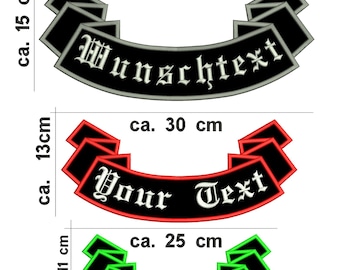 Bottom Rocker Patch Aufnäher gestickt mit Wunschtext, Alle Größen & Farben, Biker Kutte