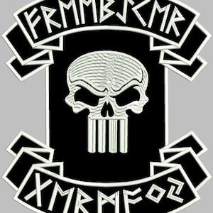 FREEBIKER GERMANY Runenschrift ,Patch, Aufnäher Rückenpatch Höhe 35Xbreite 32 cm Stoff Schwarz/ Garn weiß