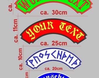 TopRocker Patch Aufnäher gestickt mit Wunschtext, Alle Größen & Farben, Biker Kutte