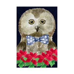 Watercolour Christmas card with owl