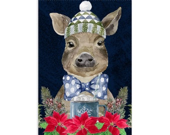 Watercolour Christmas card with piglet