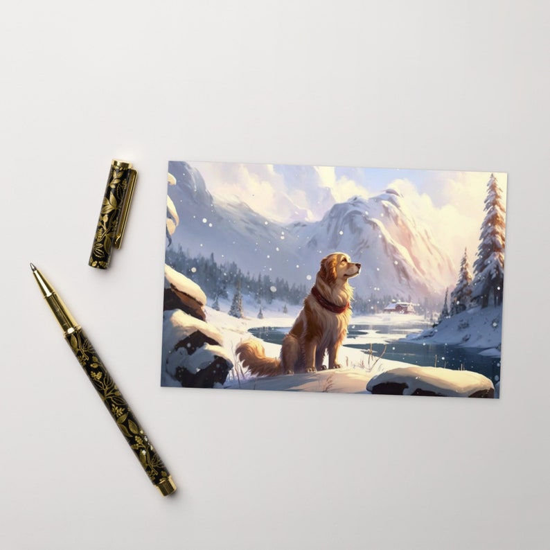 Goudpels, a golden retriever in the snow, Fantasy Art inspired by books, comics, films, series, games, fan fiction & more, by Martine Mussies, artistic researcher & autistic academic.