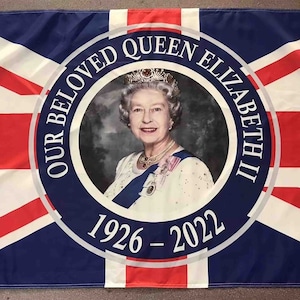Queen Elizabeth 11 Remembrance flag 5X3 feet Fabric Flags Queen of england flags QUEEN ELIZABETH flags Mourning Funeral Flags