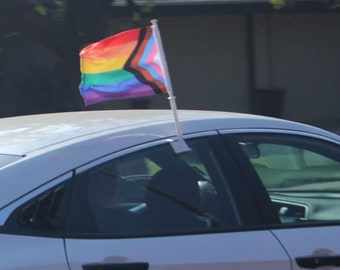 Official progressive pride Car flags progress pride rainbow car window flags Banners for Gay Pride Events x2 flags