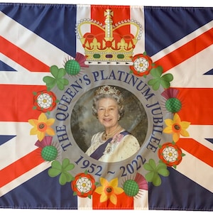 Queen Elizabeths Platinum Jubilee 2022 riesige Flaggen Jubiläum 5x3 Fuß Flagge 