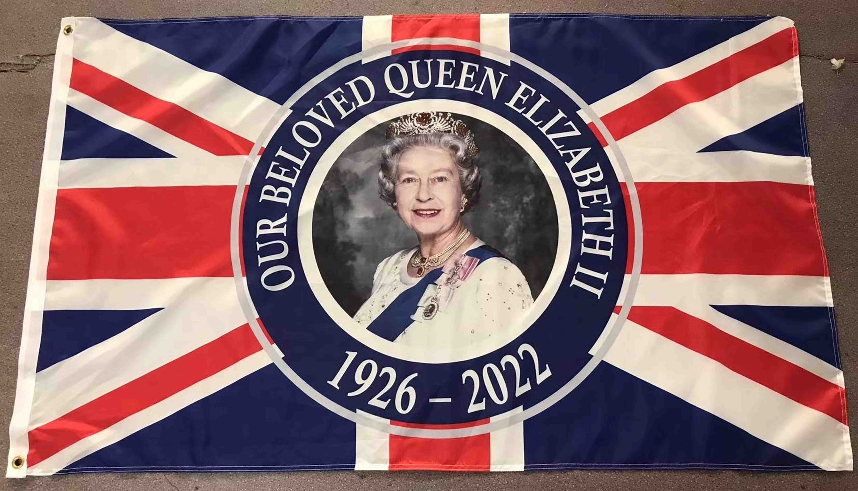 Queen Elizabeth II Gedenkflagge – 90x150 Cm, Union Jack, Polyester, Mit Ösen