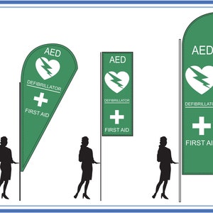 First Aid Defibrillator flags For Medical and First Aiders Banners poles & bases included Free UK Delivery