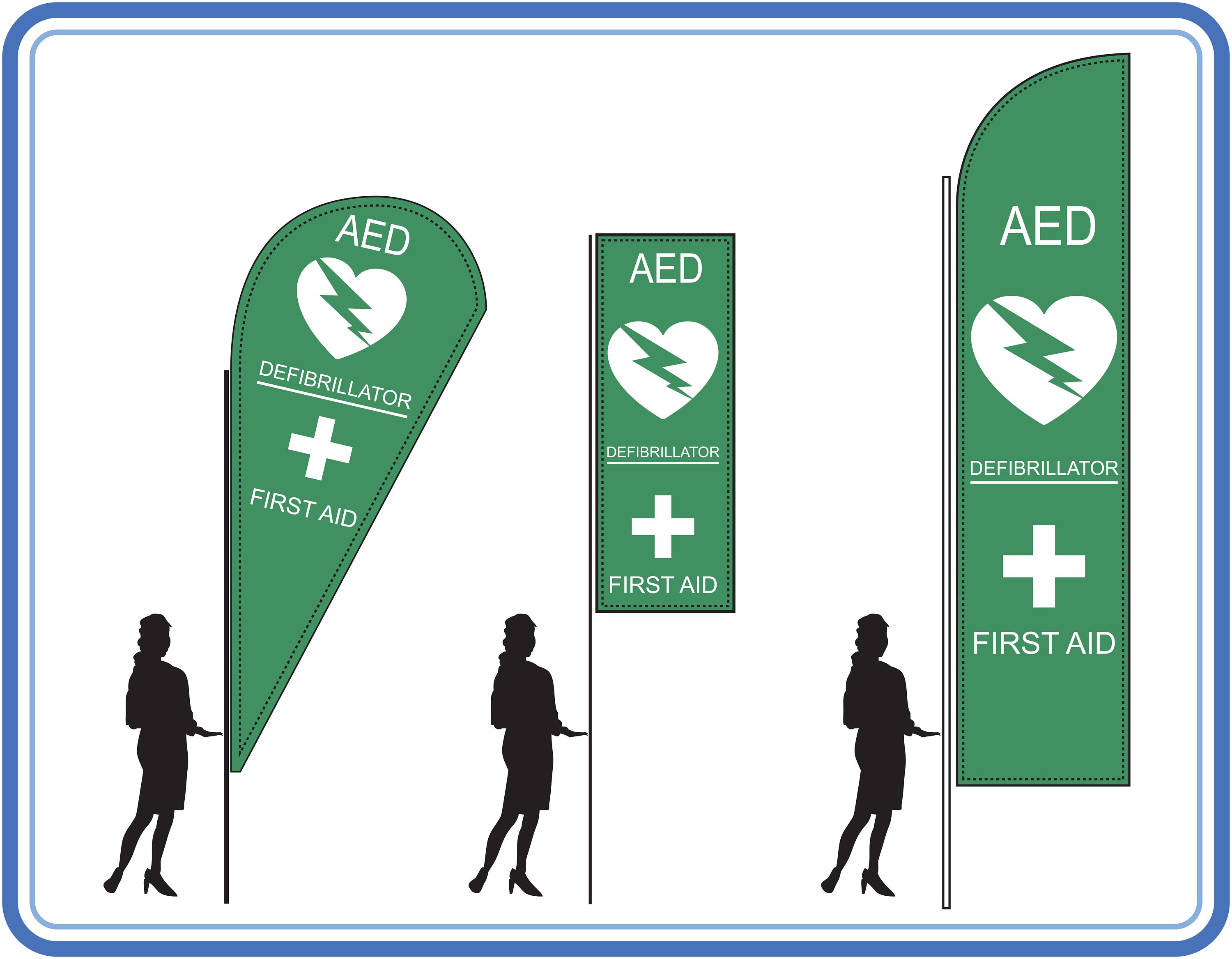 First Aid Defibrillator flags For Medical and First Aiders Banners poles & bases included Free UK Delivery