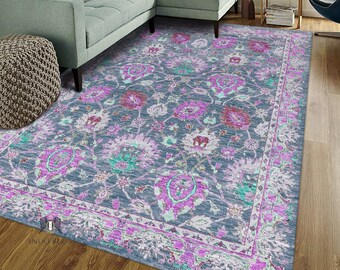 Hand-Knotted Turkish Oushak Wool Area Rug: Modern Bluish Gray Design – Custom Size for a Stylish bedroom, Valentine decorations for outdoors
