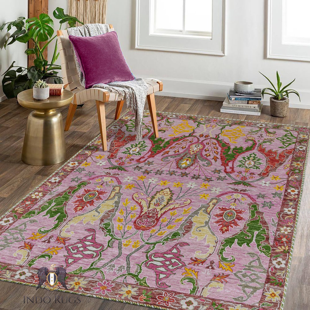 Lavender Green Living Room Area Rug in New Zealand Wool | Modern Oushak ...