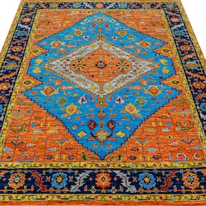 Vibrant Orange Blue New Zealand Wool Hand Knotted Carpet Modern Oriental Persian Living Room Area Rug Bedroom Home Decor In Fine Absrash