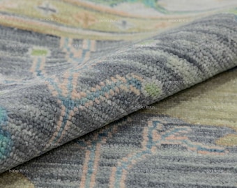 Handmade 8x10 Oushak Wool Rug, Modern Grey Blue Pattern