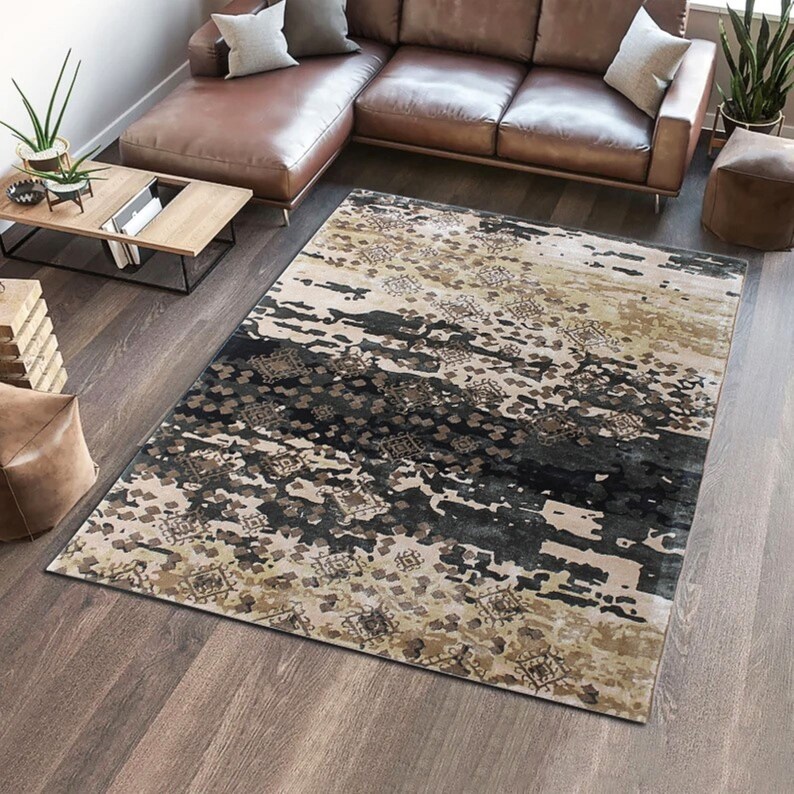 Brown and Black Tribal Pattern Hand Tufted Rug Made to Order Customized