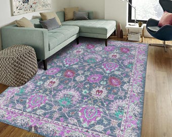 Hand Knotted Oushak Rug, Pastel Wool, Turkish Design, 8x10 ft