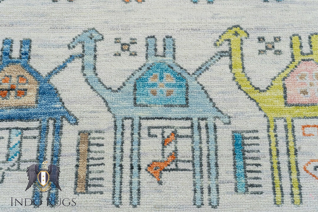 Ivory Base Colorful Camel Design Hand Knotted Rug | Beautiful Tribal ...