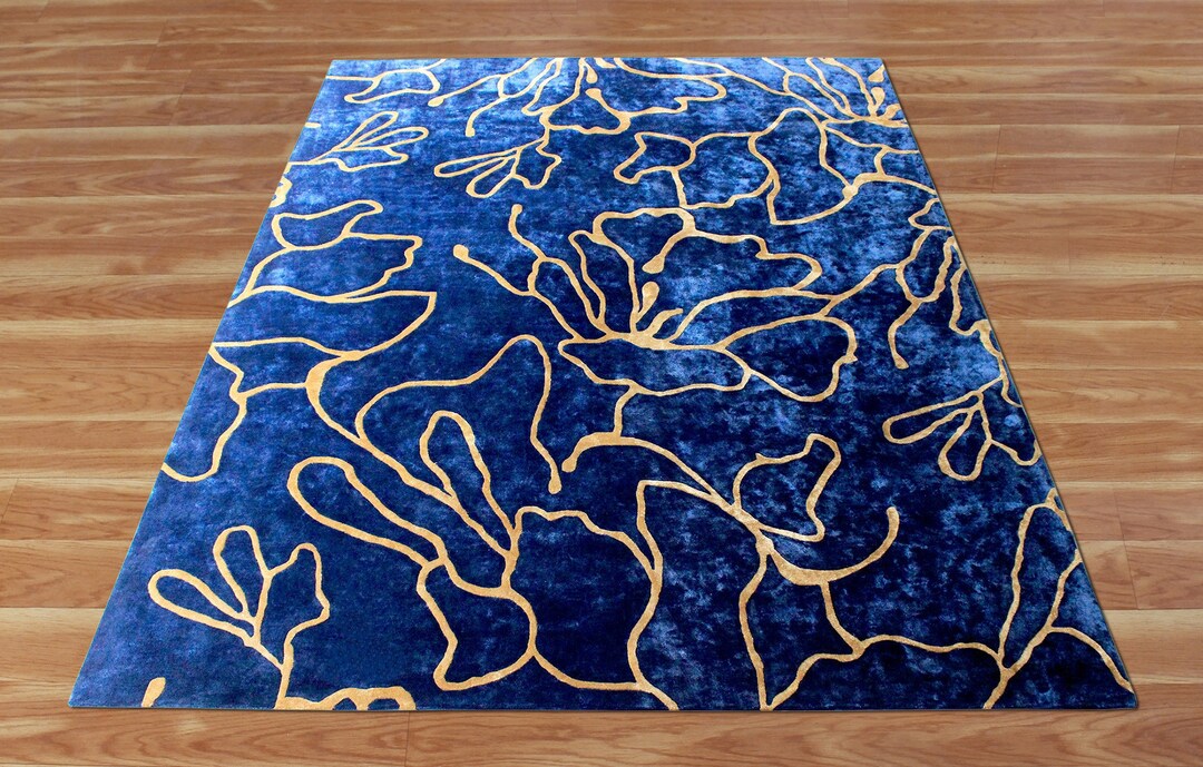 Make to Measure Custom Blue & Gold Rug 9x12 Ft. Indian Hand Etsy