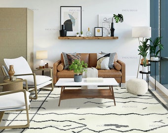 Customizable Beni Ourain Wool Rug, Hand-Knotted Moroccan Shag Carpet