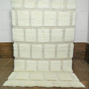 Modern moroccan rug, white area rugs for bedroom, Wool carpet, Handmade Berber, beni ourain Pattern, Entrance Decor, Custom Size Available