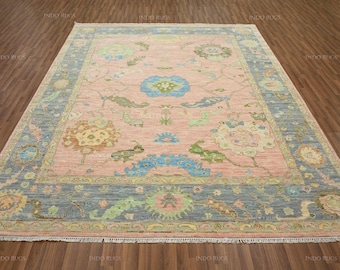 Pink Oushak Rug, Modern Hand Knotted Wool Carpet, 8x10