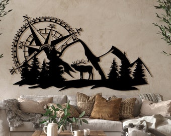 Mountain Compass Metal Wall Art / Nautical Mountain Range View
