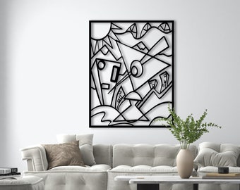 Sun Metal Line Art, Cubism Metal Wall Art, Geometric City Line Art Decor, Minimalist Metal Wall Decor, Wall Sculpture Line Art, Valentine's