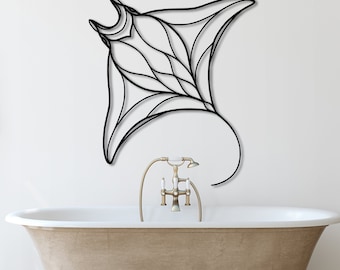 Manta Ray Metal Wall Art / Stingray Line Decor / Coastal Beach House Sign