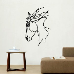 Dessin au trait cheval minimaliste : décoration murale en métal, cadeau pour les amoureux des animaux