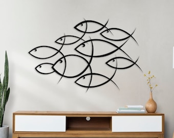 Flock of Fish Metal Wall Art / Minimalist Ocean Decor / Aquarium Room Gift