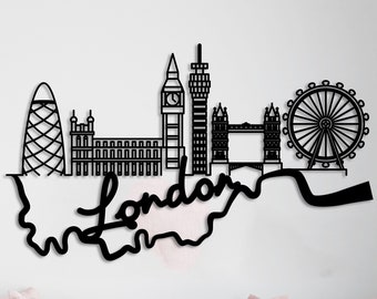 London City Metal Silhouette Wall Decor, London City Landscape, City Map, City Metal Wall Art, London City Skyline Metal Decor, Valentin day