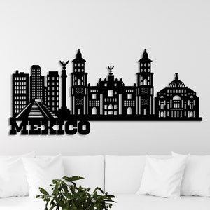 Paesaggio di Città del Messico, Decorazione da parete in metallo con silhouette di Città del Messico, Mappa della città, Decorazione in metallo con skyline della città, Regalo per il Cinco de Mayo