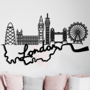 London City Skyline Metall Wandkunst: Moderne Silhouette Dekor