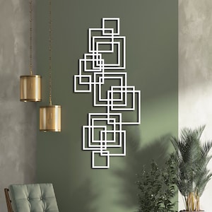 Decorazione murale geometrica in metallo / Quadrati concentrici per esterni / Regalo moderno per la casa
