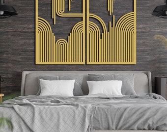 Geometric Fantasy&Minimalist Line Decor / Century Modern Metal Wall Panel / Geometric Boho Above Bed Decor / Modern Luxury Style Decor