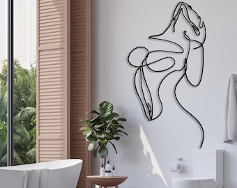 Abstract Female Body One Line Metal Wall Art – Minimalist Female Figure Decor