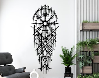 Vegvisir Viking Compass Metal Wall Art, Rune Circle Decor