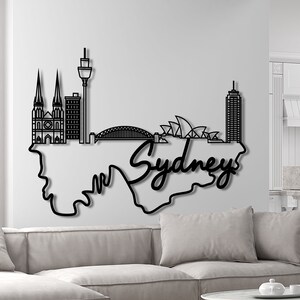 Sydney City Skyline Wandkunst aus Metall: Modernes Silhouette-Dekor