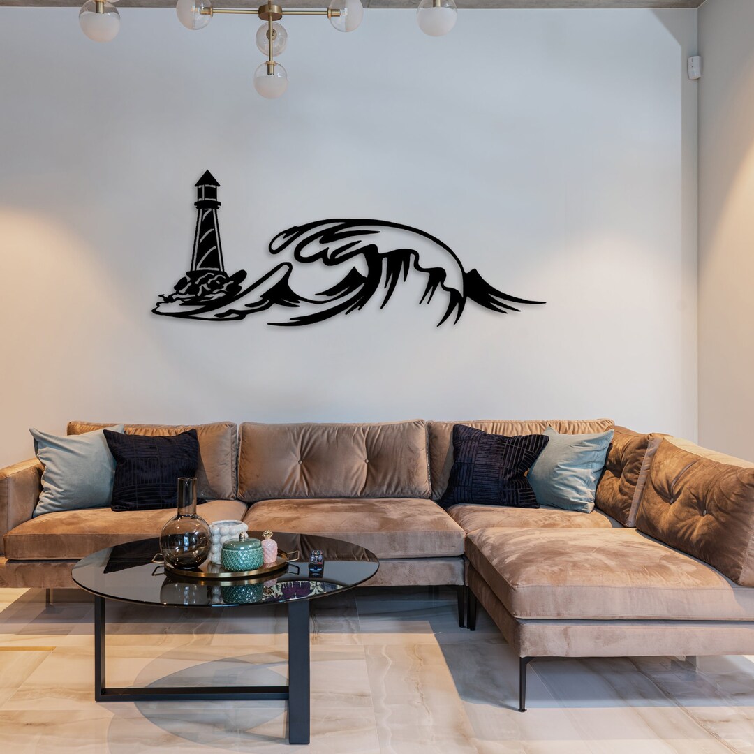 Big Surf Wave Lighthouse Landscape Metal Wall Art Surf Wave Etsy